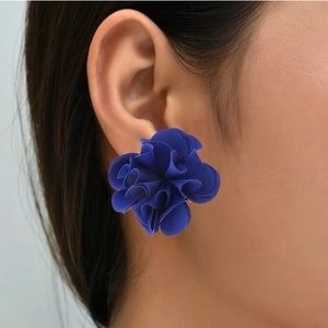 New - Fabric Flower Stud Earrings - Blue